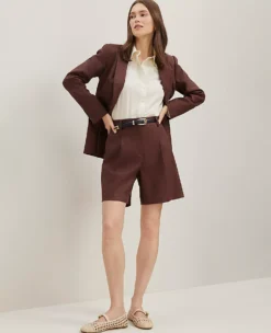 Linen Blend High Waisted Long Shorts in Rich Walnut -Ann Taylor Store 842960 019660 ALT2