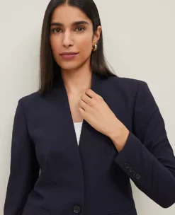 Petite Collarless Blazer in Seasonless Stretch - Deep Navy Sky