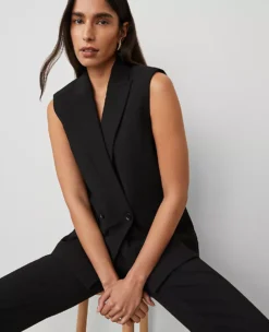 Petite Double Breasted Bi-Stretch Vest - Professional Black Office Layer -Ann Taylor Store 843035 2222 ALT2