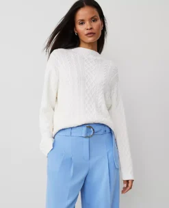 Petite Mixed Cable Mock Neck Sweater in Winter White