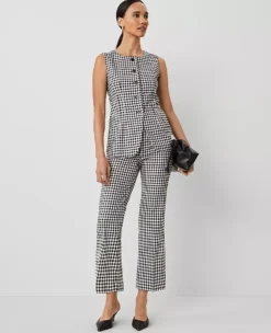 Petite Gingham Flare Pants - High Waisted Black and White Trousers
