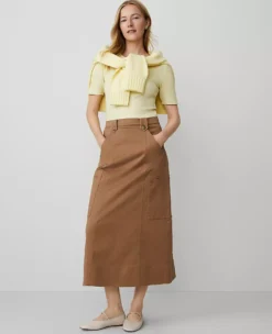 Ann Taylor Petite Sateen Cargo Midi Skirt in French Toast