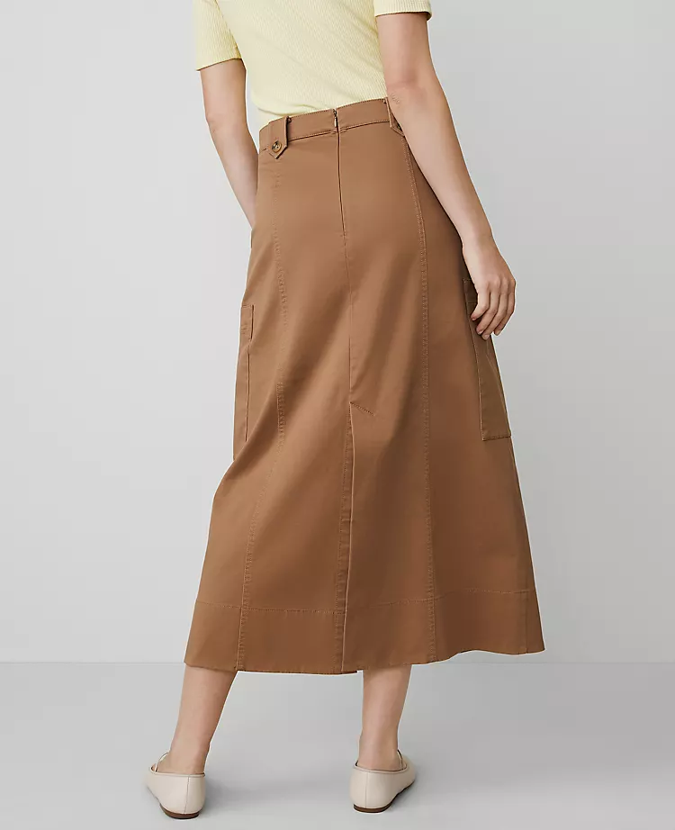 Ann Taylor Petite Sateen Cargo Midi Skirt in French Toast 3 Ann Taylor Petite Sateen Cargo Midi Skirt in French Toast - Image 3