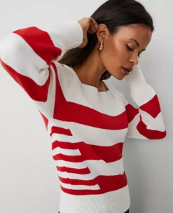 Petite Striped Square Envelope Neck Sweater in White and Red Combo -Ann Taylor Store 843194 019550 ALT2