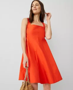 Petite Square Neck Seamed Flare Dress in Deep Flame Orange -Ann Taylor Store 845619 4552 ALT2