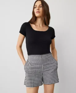 High-Waisted Side-Zip Gingham Shorts for Women - Black & White 7 High-Waisted Side-Zip Gingham Shorts for Women - Black & White -Ann Taylor Store 845677 2528 ALT1