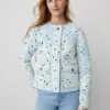 Ann Taylor Weekend Petite Paisley Quilted Jacket in Pristine Blue