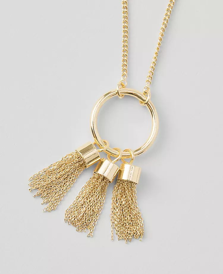 Triple Tassel Goldtone Statement Necklace - 16-18 Inch Adjustable Chain 2 Triple Tassel Goldtone Statement Necklace - 16-18 Inch Adjustable Chain - Image 2