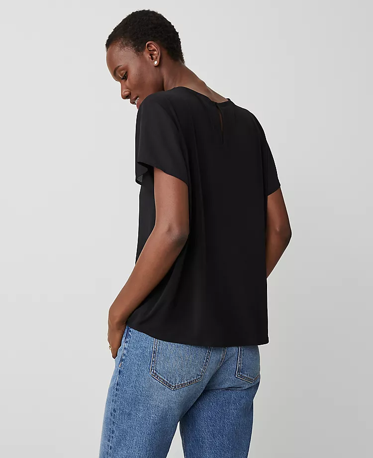 Petite Mixed Media Short Sleeve Crew Neck Tee in Black 2 Petite Mixed Media Short Sleeve Crew Neck Tee in Black - Image 2