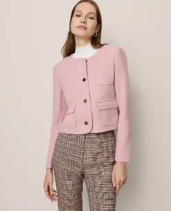 Women's Pale Mauve Crew Neck Jacket - Tailored Cropped Blazer -Ann Taylor Store 845915 9422 ALT2