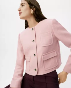 Women's Pale Mauve Crew Neck Jacket - Tailored Cropped Blazer