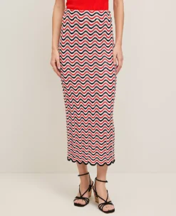 Petite Red & Black Striped Crochet Sweater Skirt -Ann Taylor Store 845978 019338 ALT1