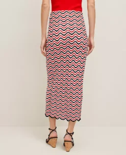 Petite Red & Black Striped Crochet Sweater Skirt -Ann Taylor Store 845978 019338 ALT2