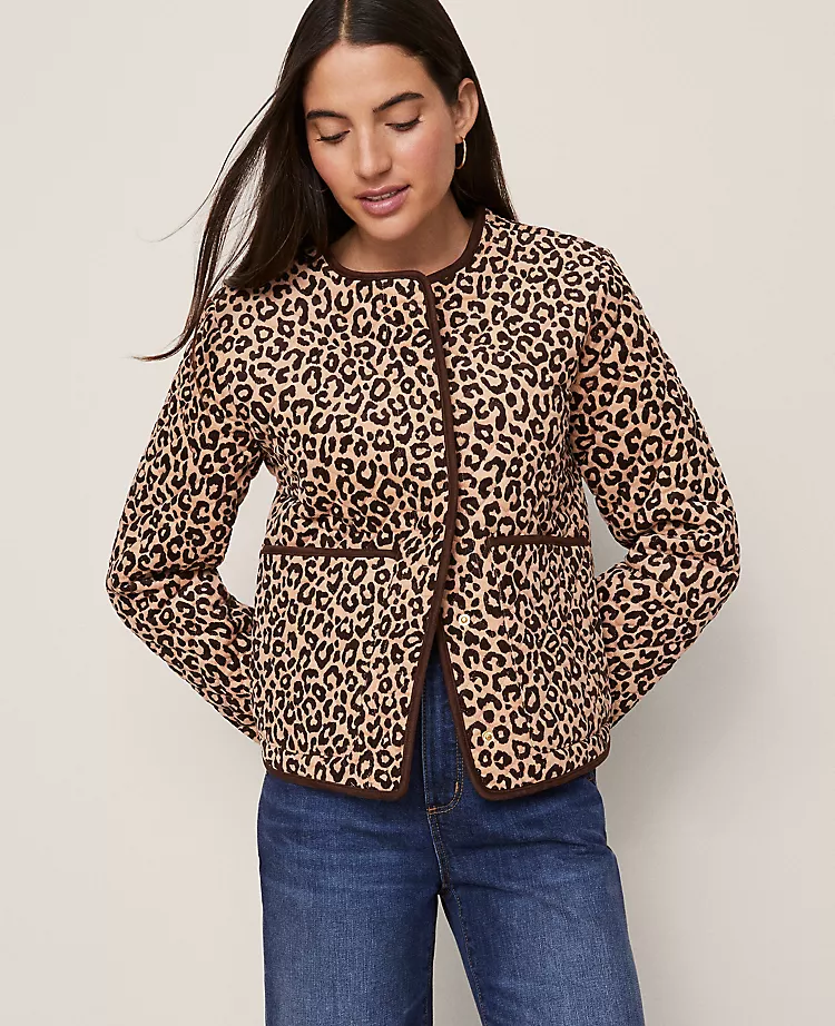Ann Taylor Weekend Animal Print Quilted Jacket - Cafe Au Lait 2 Ann Taylor Weekend Animal Print Quilted Jacket - Cafe Au Lait - Image 2