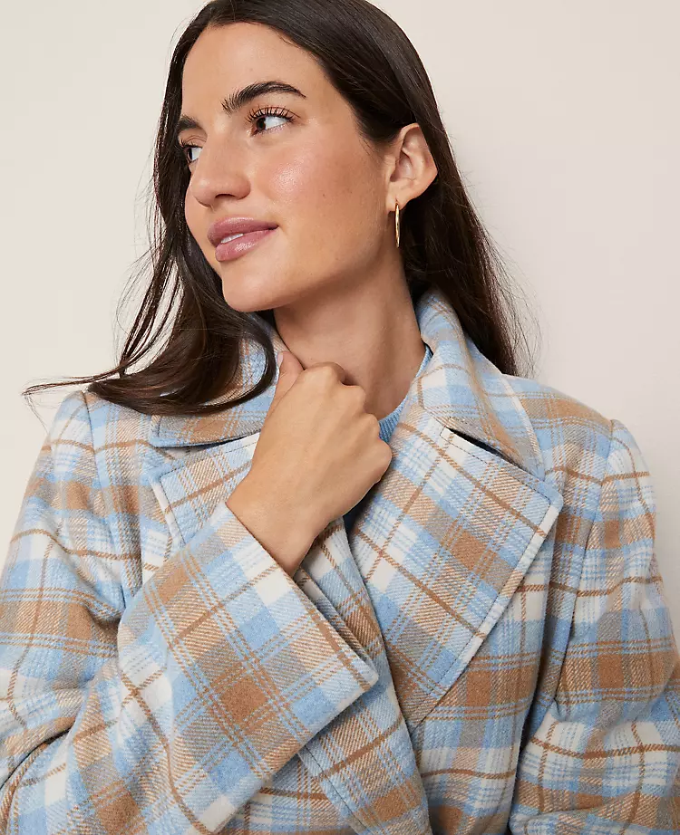Weekend Collection Plaid Short Trench Coat Park Fountain 1 Weekend Collection Plaid Short Trench Coat Park Fountain