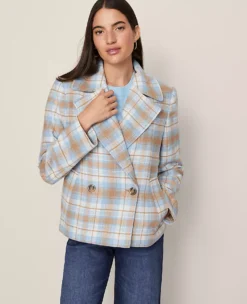 Weekend Collection Plaid Short Trench Coat Park Fountain 7 Weekend Collection Plaid Short Trench Coat Park Fountain -Ann Taylor Store 845997 522641 ALT2
