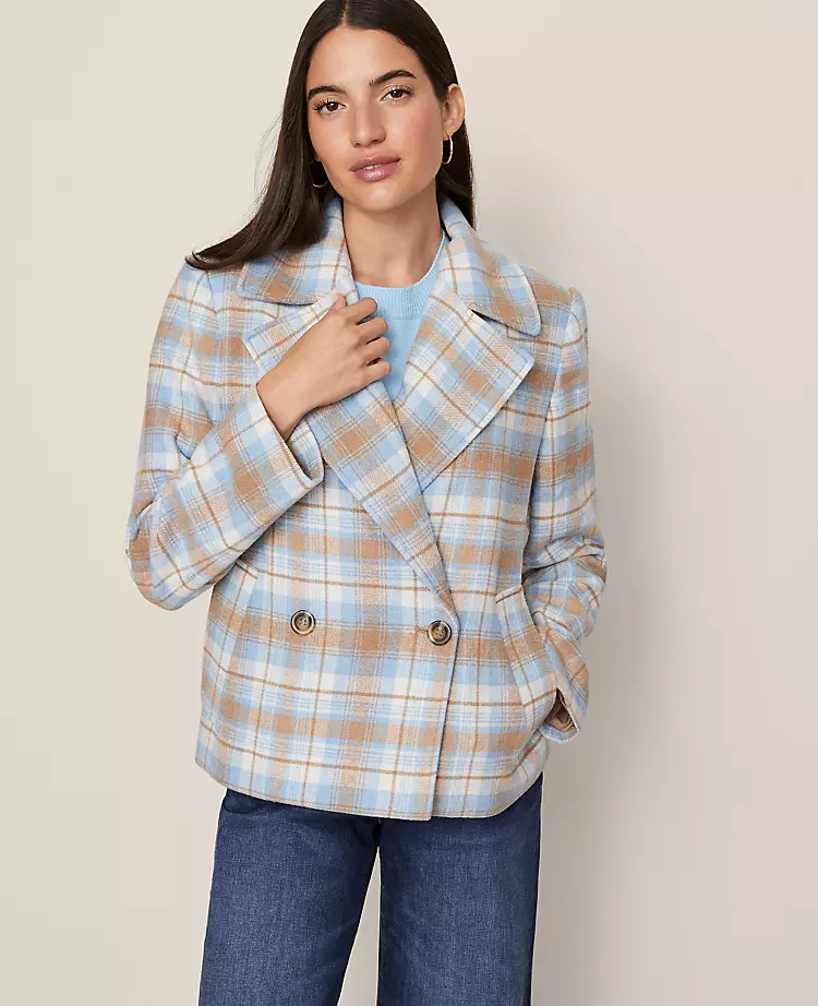 Weekend Collection Plaid Short Trench Coat Park Fountain 3 Weekend Collection Plaid Short Trench Coat Park Fountain - Image 3