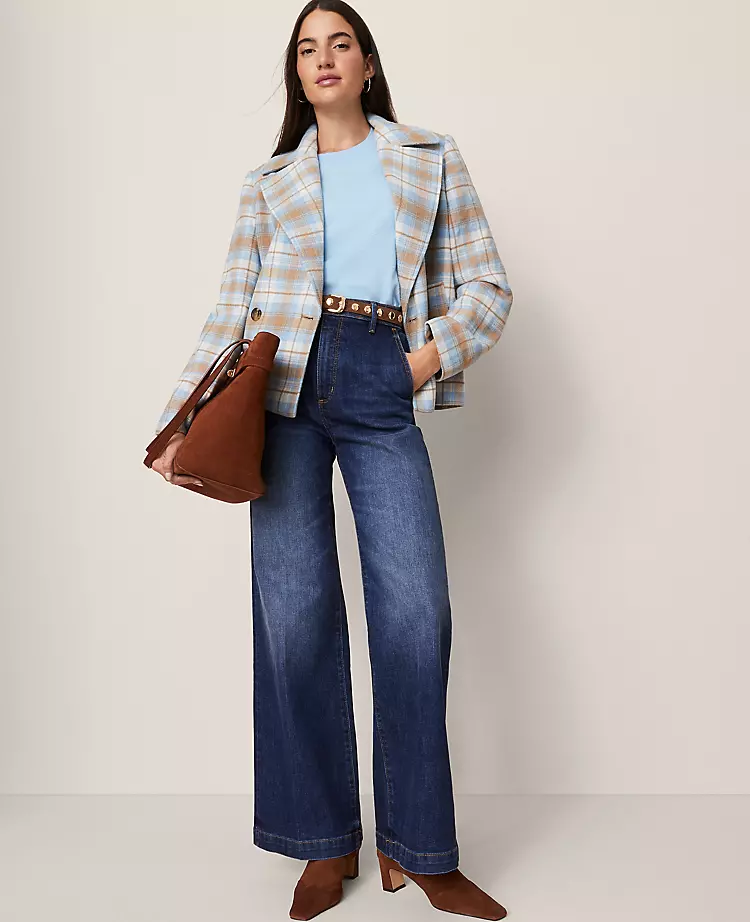 Weekend Collection Plaid Short Trench Coat Park Fountain 4 Weekend Collection Plaid Short Trench Coat Park Fountain - Image 4