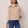 Women's Hooded Puffer Vest - Chic Cafe Au Lait Quilted Gilet