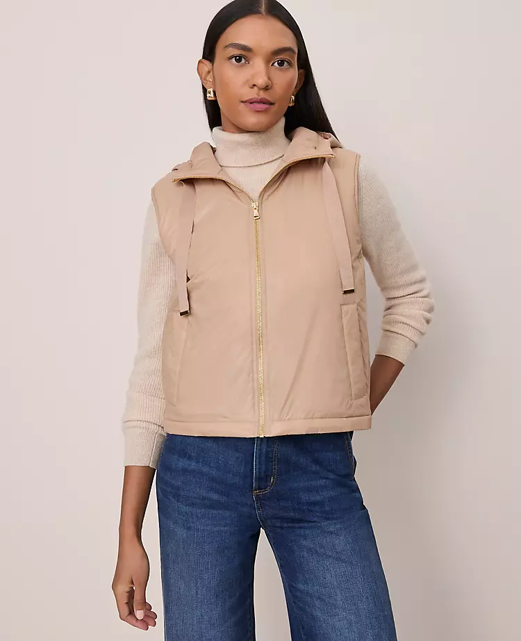 Women's Hooded Puffer Vest - Chic Cafe Au Lait Quilted Gilet 1 Women's Hooded Puffer Vest - Chic Cafe Au Lait Quilted Gilet