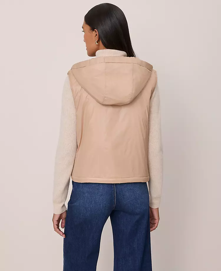 Women's Hooded Puffer Vest - Chic Cafe Au Lait Quilted Gilet 2 Women's Hooded Puffer Vest - Chic Cafe Au Lait Quilted Gilet - Image 2