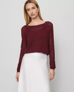 Elegant Pointelle Boatneck Sweater in Windsor Wine - 100% Cotton 5 Elegant Pointelle Boatneck Sweater in Windsor Wine - 100% Cotton -Ann Taylor Store 846049 6143 ALT2