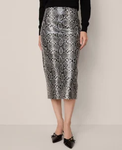 Snake Print Pencil Skirt - High-Waisted Faux Leather Midi Skirt 6 Snake Print Pencil Skirt - High-Waisted Faux Leather Midi Skirt -Ann Taylor Store 846061 019856 ALT1