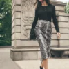 Snake Print Pencil Skirt - High-Waisted Faux Leather Midi Skirt