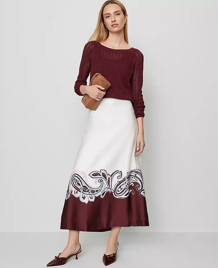 Paisley Satin Midi Skirt Windsor Wine 2 Paisley Satin Midi Skirt Windsor Wine - Image 2