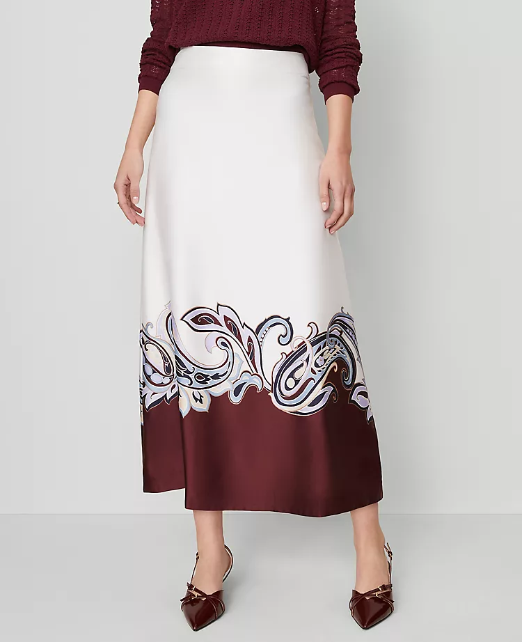 Paisley Satin Midi Skirt Windsor Wine 3 Paisley Satin Midi Skirt Windsor Wine - Image 3