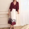 Paisley Satin Midi Skirt Windsor Wine