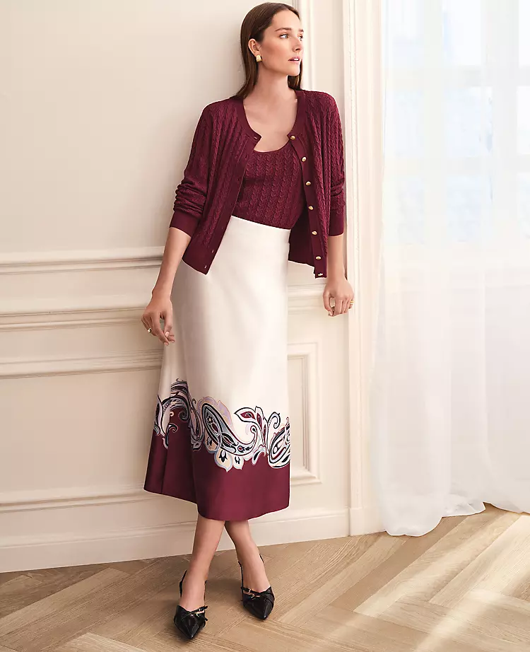 Paisley Satin Midi Skirt Windsor Wine 1 Paisley Satin Midi Skirt Windsor Wine
