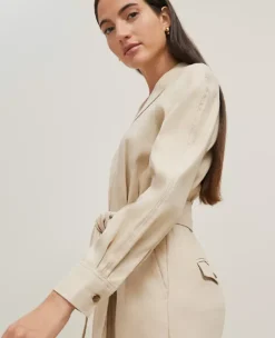 Petite Linen Blend Wide Leg Jumpsuit with Tied Waist - Toasted Oat -Ann Taylor Store 846091 7879 ALT2