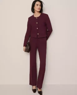 Elegant Plum Cropped Crew Neck Ponte Jacket for Women -Ann Taylor Store 846105 9536 ALT2