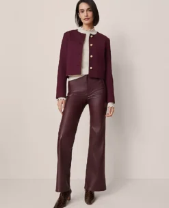 Elegant Plum Cropped Crew Neck Ponte Jacket for Women -Ann Taylor Store 846105 9536 ALT3