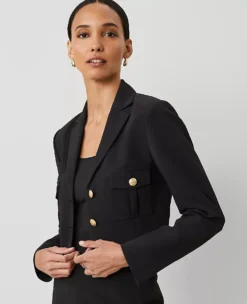 Cropped Petite Military Blazer in Fluid Black Crepe -Ann Taylor Store 846108 2222 ALT3