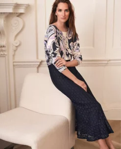 Lace Flounce Midi Skirt Night Sky