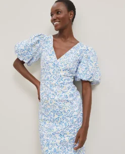 Floral Linen Blend Puff Sleeve Sheath Dress White -Ann Taylor Store 846127 522442 ALT2