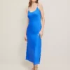 Petite Satin Slip Dress in Power Blue - Elegant Mid-Calf Occasion Wear