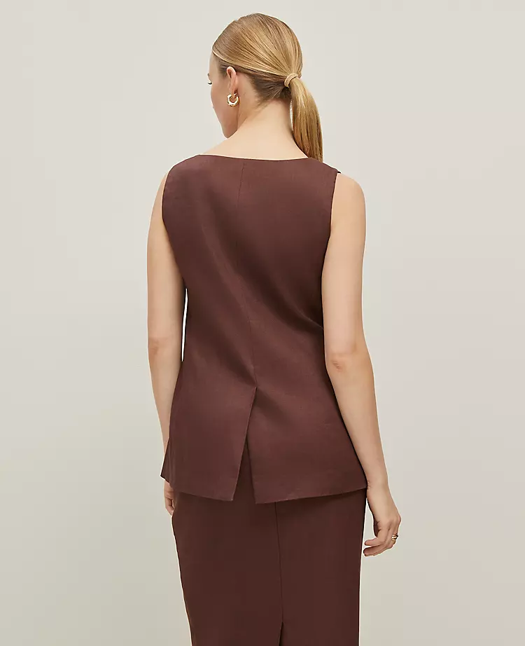 Tailored Petite Longline Linen Blend Vest in Rich Walnut 2 Tailored Petite Longline Linen Blend Vest in Rich Walnut - Image 2