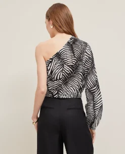 Petite One-Shoulder Palm Print Blouse - Black Cotton Voile Top 7 Petite One-Shoulder Palm Print Blouse - Black Cotton Voile Top -Ann Taylor Store 846231 519962 ALT1