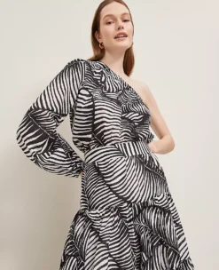 Petite One-Shoulder Palm Print Blouse - Black Cotton Voile Top 9 Petite One-Shoulder Palm Print Blouse - Black Cotton Voile Top -Ann Taylor Store 846231 519962 ALT3