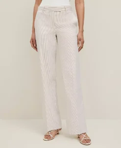 Petite Curvy Fit Striped Seersucker Straight Leg Trouser - Cappuccino Tan
