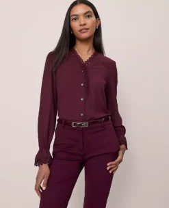 Lace Ruffle Trim Blouse Poised Plum