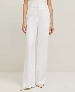 Petite White Wide-Leg Linen Blend Pants - Flattering Curvy Fit