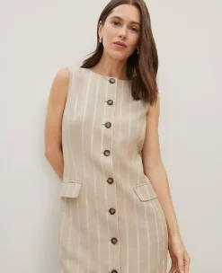 Petite Pinstripe Button-Pocket Shift Dress in Sandstorm -Ann Taylor Store 846256 2214 ALT2