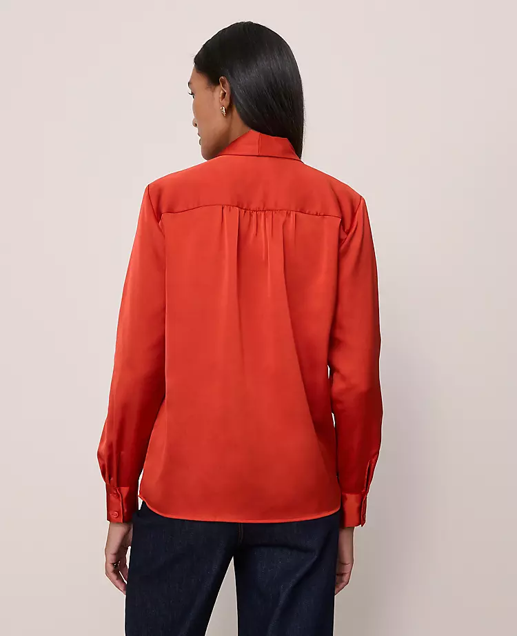 Satin Bow Blouse Amaretto 2 Satin Bow Blouse Amaretto - Image 2