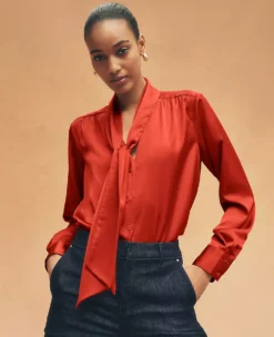 Satin Bow Blouse Amaretto 9 Satin Bow Blouse Amaretto -Ann Taylor Store 846260 018632 MKTG2