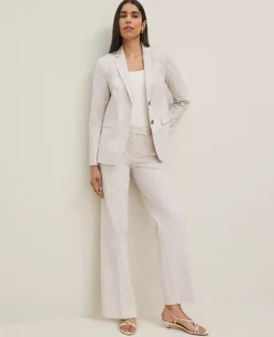 Petite Straight Leg Seersucker Trouser Pants - Cappuccino Tan