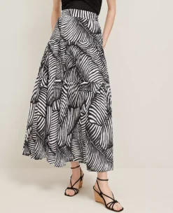 Petite Palm Print Tiered Cotton Maxi Skirt in Black 6 Petite Palm Print Tiered Cotton Maxi Skirt in Black -Ann Taylor Store 846305 519962 ALT1